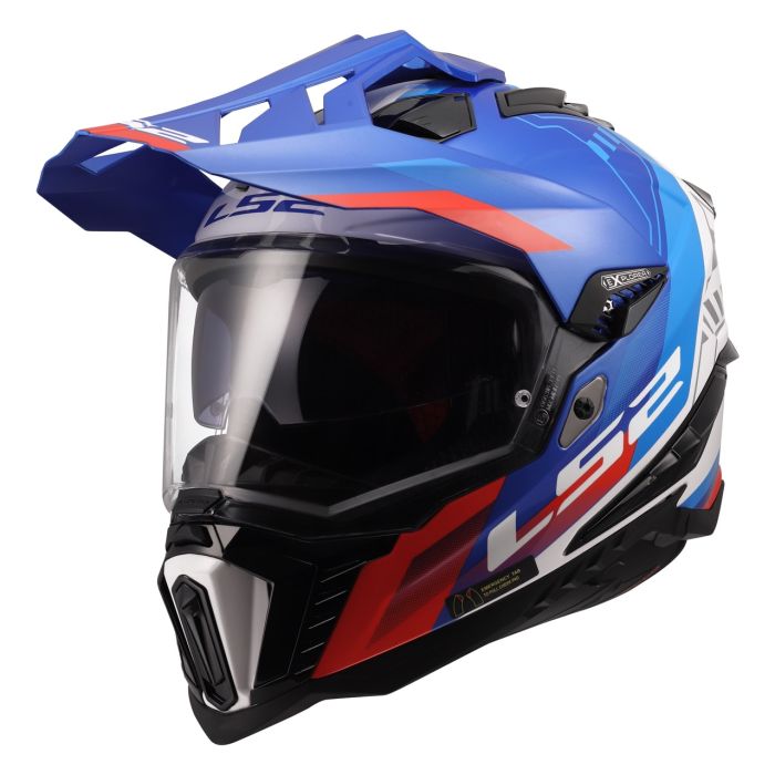 Мотошолом LS2 MX701 Explorer Hexa White Blue Red