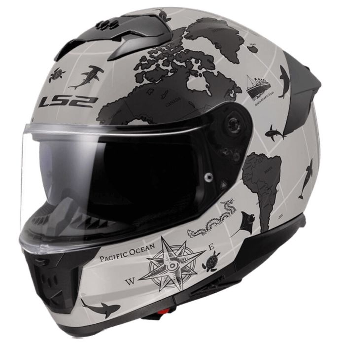 Мотошолом LS2 FF808 Stream 2 Worldmap Matt Cool Grey 3C Grey