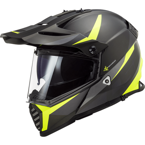Мотошолом LS2 MX436 Pioneer Evo Router Matt Black Hi-Vis Yellow