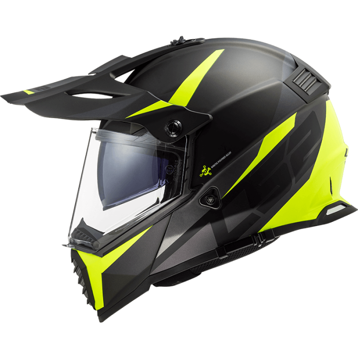 Мотошолом LS2 MX436 Pioneer Evo Router Matt Black Hi-Vis Yellow