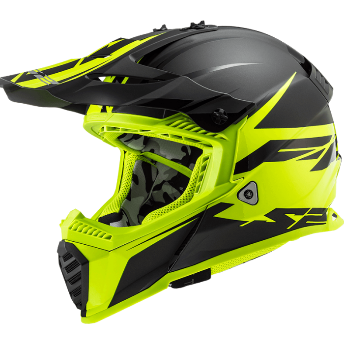 Мотошолом LS2 MX437 Fast Evo Roar Matt Black Hi-Vis Yellow