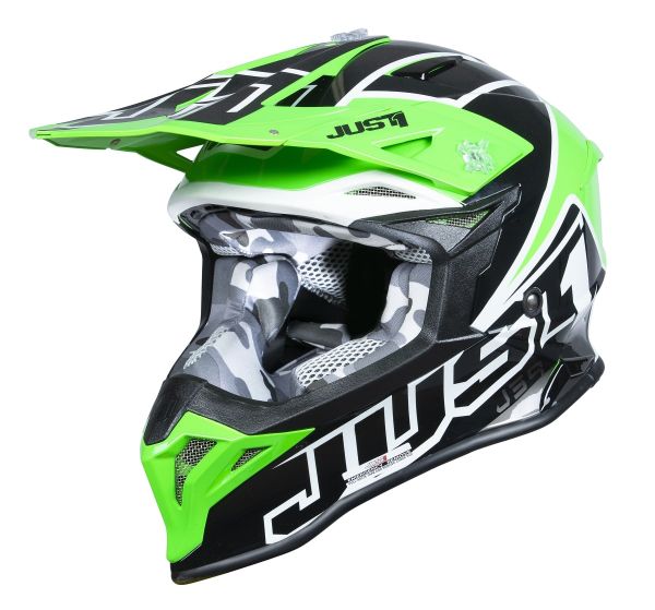 Мотошолом Just1 J39 Thruster Black White Fluo Green