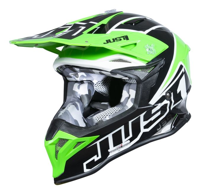 Мотошолом Just1 J39 Thruster Black White Fluo Green