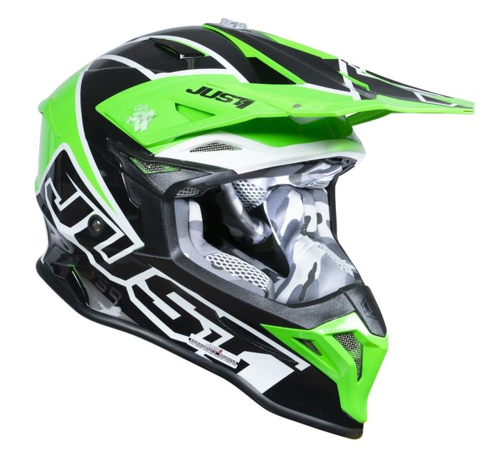 Мотошолом Just1 J39 Thruster Black White Fluo Green