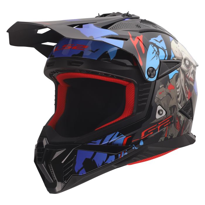 Мотошолом LS2 MX708 Fast 2 Zombie 2 Black Red Blue
