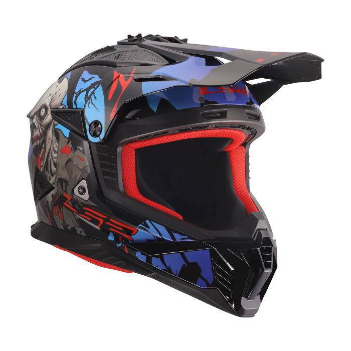 Мотошолом LS2 MX708 Fast 2 Zombie 2 Black Red Blue