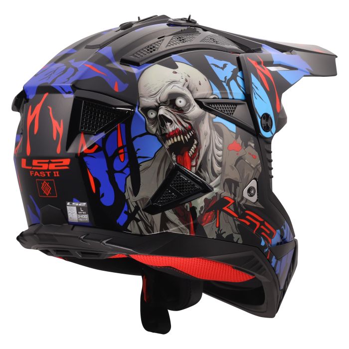 Мотошолом LS2 MX708 Fast 2 Zombie 2 Black Red Blue