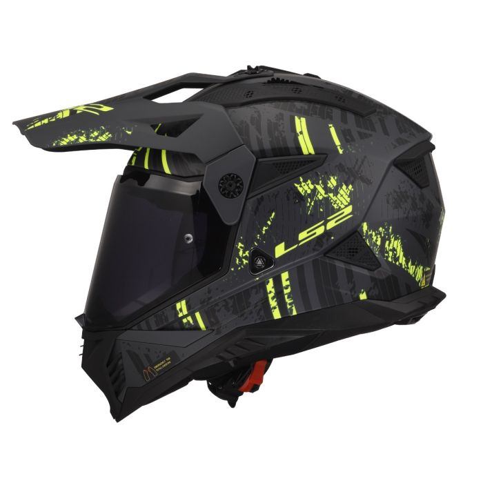Мотошолом LS2 MX702 Pioneer 2 Crazy Matt Black Hi-Vis Yellow