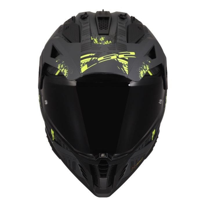 Мотошолом LS2 MX702 Pioneer 2 Crazy Matt Black Hi-Vis Yellow