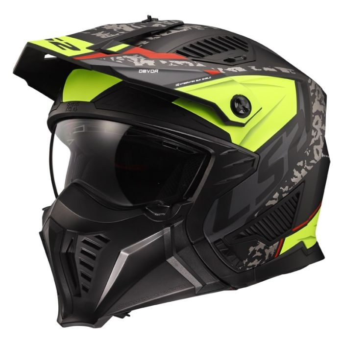 Мотошолом LS2 OF606 Drifter Devor Matt Black Hi-Vis Yellow