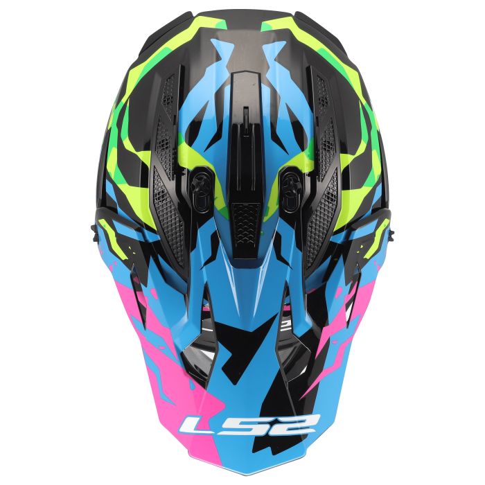 Мотошолом LS2 MX708 Fast 2 Grotesk Blue Pink Green