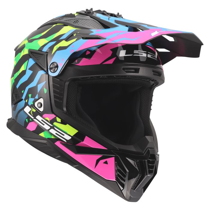 Мотошолом LS2 MX708 Fast 2 Grotesk Blue Pink Green