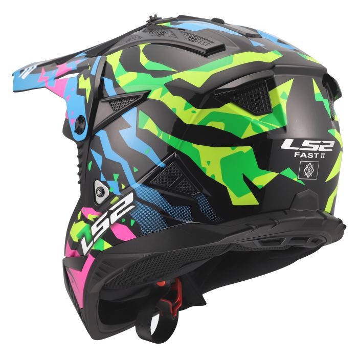 Мотошолом LS2 MX708 Fast 2 Grotesk Blue Pink Green