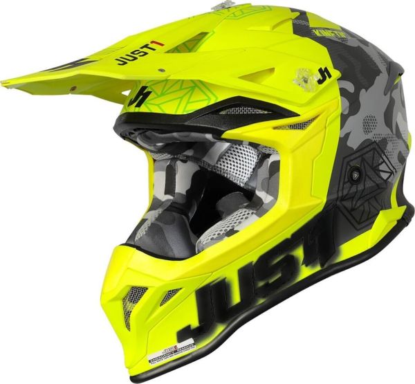 Мотошолом Just1 J39 Kinetic Camo Red Lime Fluo Yellow - Matt