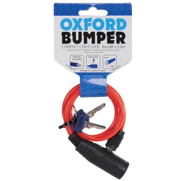 Трос протиугінний Oxford Bumper Cable Lock Red 6mm x 600mm