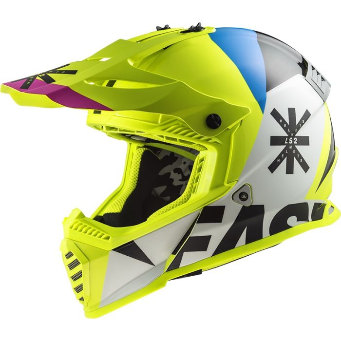 Мотошолом LS2 MX437 Fast Evo Heavy White Hi-Vis Yellow