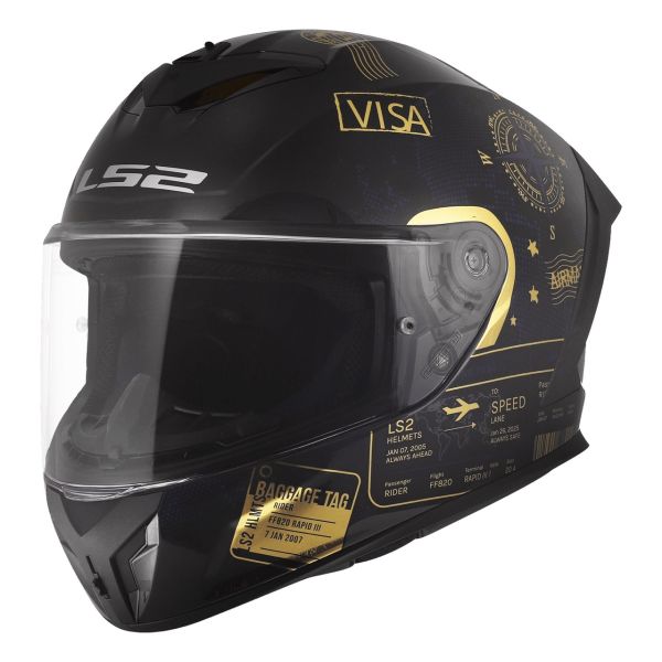 Мотошолом LS2 FF820 Rapid III Globetrotter Black Holographic Gold