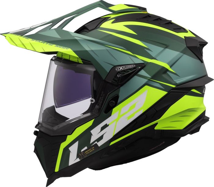 Мотошолом LS2 MX701 Explorer Spire Green Hi-Viz Yellow