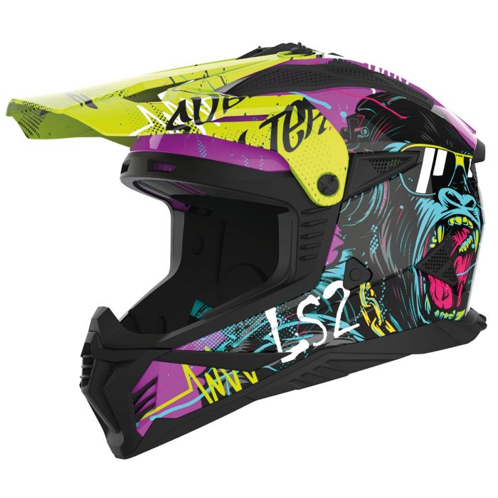 Мотошолом LS2 MX708 Fast 2 Gorilla Purple H-V Yellow