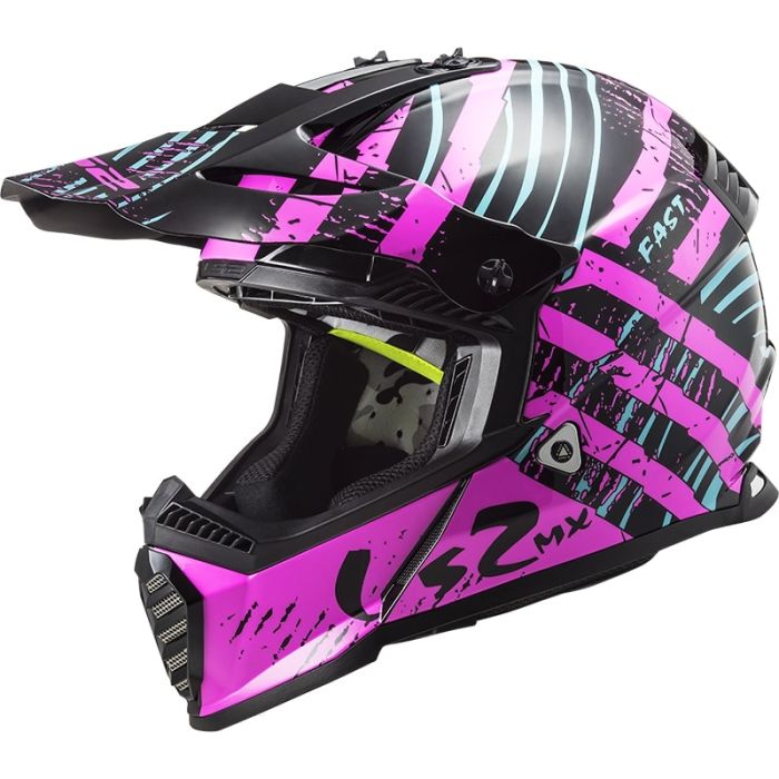 Мотошолом LS2 MX437 Fast Evo Verve Black Fluo Pink