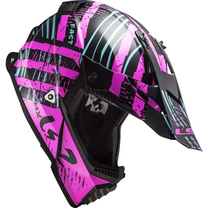 Мотошолом LS2 MX437 Fast Evo Verve Black Fluo Pink