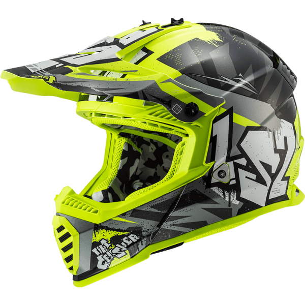 Мотошолом LS2 MX437 Fast Evo Crusher Black Hi-Vis Yellow