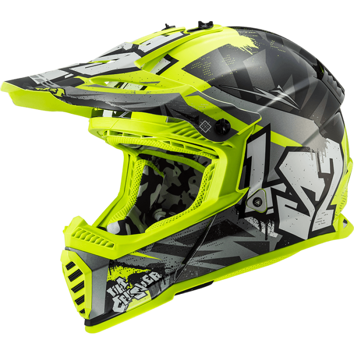 Мотошолом LS2 MX437 Fast Evo Crusher Black Hi-Vis Yellow