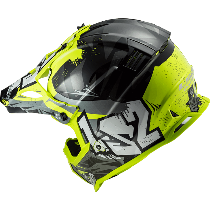 Мотошолом LS2 MX437 Fast Evo Crusher Black Hi-Vis Yellow