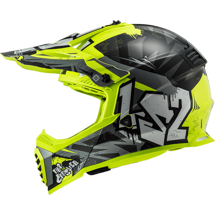 Мотошолом LS2 MX437 Fast Evo Crusher Black Hi-Vis Yellow