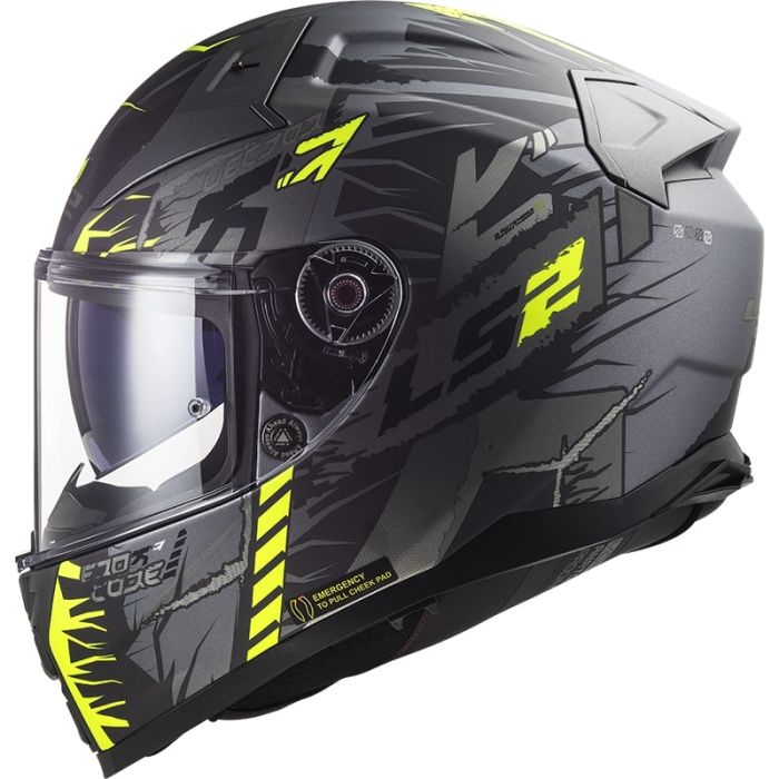 Мотошолом LS2 FF811 Vector 2 Techbot Matt Titanium Hi-Vis Yellow