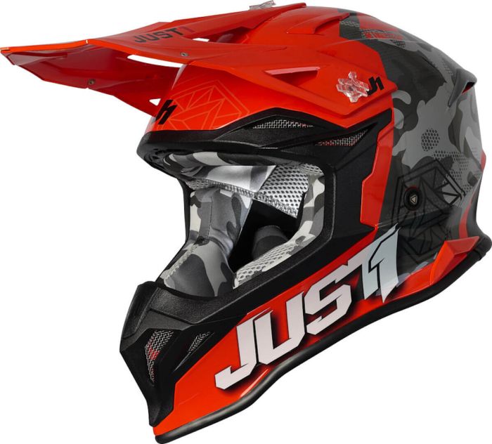 Мотошолом Just1 J39 Kinetic Camo Grey Red Fluo Orange