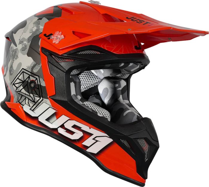 Мотошолом Just1 J39 Kinetic Camo Grey Red Fluo Orange